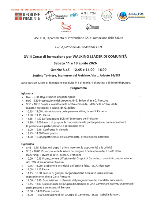 XVIII Corso di formazione per WALKING LEADER DI COMUNITÀ